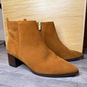 Brand New Suede Leather Pointy Tan Ankle Booties Boots Shoes Heels